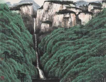 张仁芝 1998年作 翠谷清流 镜心
